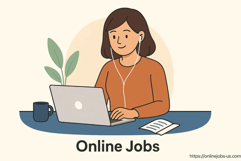A remote worker using a laptop at home, representing online jobs in 2025, flexible work-from-home careers, and digital freelancing success.