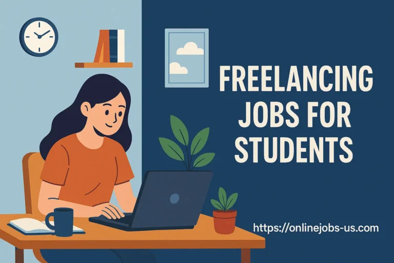 Illustration of a student working on a laptop for freelancing jobs, Freelancing Jobs For Students