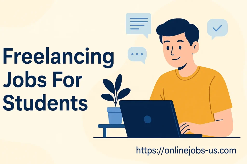 Illustration of a student working on a laptop for freelancing jobs, Freelancing Jobs For Students