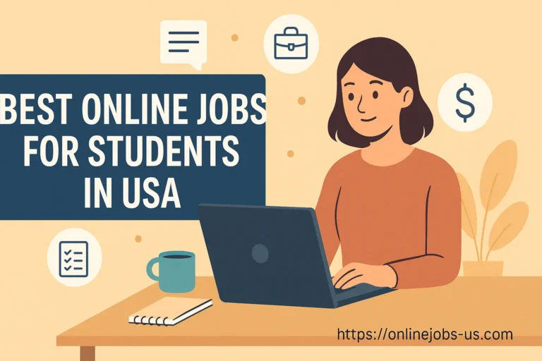Illustration of a student in the USA working on a laptop, highlighting the best online job opportunities for students with flexible schedules. Best Online Jobs for Students in USA