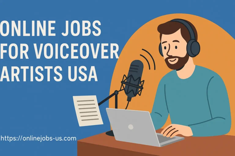 Illustration of a voiceover artist recording audio at home, representing top Online Jobs for Voiceover Artists USA with flexible income options.